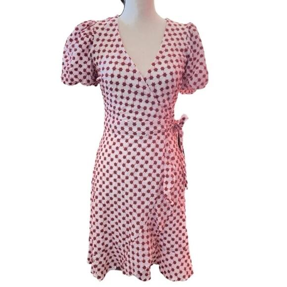 Draper James RSVP Embroidered Wrap Dress Red White Puff Sleeve Floral Size XS - Picture 3 of 7